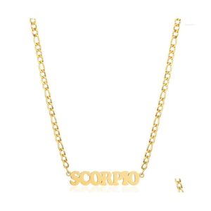 ペンダントネックレスScorpio Aries 12 Zodiac Sign Constellation Necklace Wholesale Figaro Link Chains for Women Men Jewelry Drop Defive DHMFS