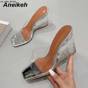 Slippers Aneikeh New Women Jelly Slippers Transparent PVC Open Toe Strange Heel Sandals Fashion Leisure Outdoor Ankle Slip-On 35-39 J230519
