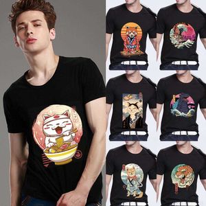 Men's Hoodies Sweatshirts Men's T-shirt Anime Print Short Sleeve Anime Cute Top Japanese Cat Series Casual O-neck Youth Men's Commuter Comfortable Shirt