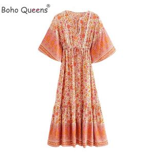 Abiti Boho Queens Donna Stampa pavone Scollo a V Colletto in pizzo Spiaggia Lungo Bohemian Happie Vestito estivo Donna Scollo a V Nappa Abito estivo Veste