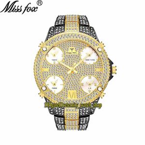 Missfox Eternity V305 Hip Hop Fashion Mens Watches 51mm CZ Diamond Incluste Multi Dial Quartz Movem