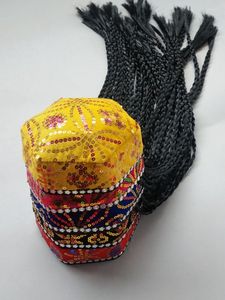 Berretti Berretto di seta Cappello Xinjiang Danza Simulazione di maglieria Copricapo esagonale per bambini