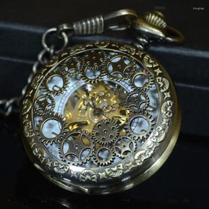 Pocket Watches Bronze Steampunk Luxury Fashion Vintage Antique Skeleton Mechanical Watch Men Chain Necklace Casual & Fob