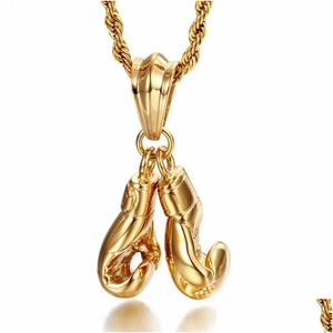 Pendant Necklaces Granny Chic Hip Hop Mens Boys Necklace Gold Color Stainless Steel Chain Pair Boxing Glove Fashion Sport Fitness Dr Dhet2