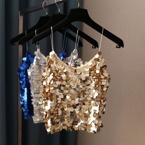 Kvinnors tankar camis mode kvinnor sequined tank top sommar sexig v nackband camis klubb flickor paljetter ärmlös kort camisole väst toppar sf792 230519