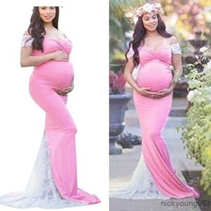 Maternity Dresses For Photo Shoot Shoulderless Stretchy Pink Cotton Pregnant Long Dress Gown Jersey Pregnancy Clothes Plus Size R230519