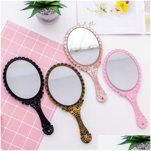 Mirrors Vintage Pattern Handle Makeup Mirror Bronze Rose Gold Pink Black Color Personal Cosmetic Drop Delivery Home Garden Dhtfi