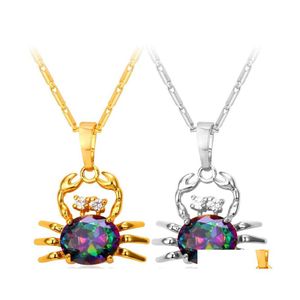 Pendant Necklaces Collare Crystal Cute Crab Gold/Sier Color Cubic Zirconia Sea Animal Jewelry Zodiac Sign Cancer Necklace Women Drop Dhwvs