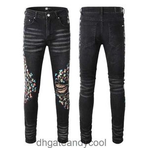 fashion Denim amirres Jeans Designer Pants Man 2023 new style hole personality high street trousers slimming small foot paint jeans men hole pants HGD4