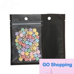 100pcs Tear Notch Matte Clear/ Black/ Black Reclosable Mylar Plastic Zip Lock Pouch Bags With Hang Holes 8.5x13cm/ 3.25x5in