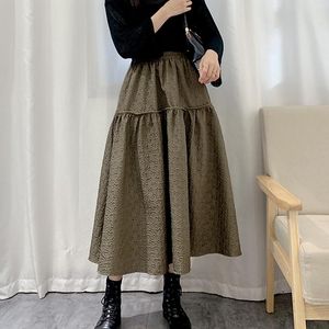 Skirts Hook Flower Vintage Ball Gown Shirts Women 2023 Fall Winter Solid Elastic Waist Solid Jupe Skirt New Elegant Sweet Mujer Faldas