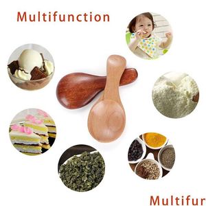 Spoons Mini Wood Connt Scoop Flatware Coffee Tea Sugar Salt Wooden Kitchen Gadgets Drop Delivery Home Garden Dining Bar Dhmjn