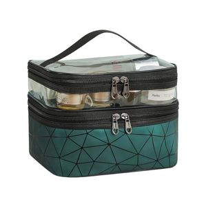 Multifunktionale Kosmetiktasche, tragbare PVC-Make-up-Tasche, Outdoor-Reise, doppellagige Kosmetiktasche, große Kulturtasche aus Leder