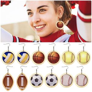 Hoop Earrings Ball Olive Softball Baseball Volleyball Wooden Leather Sports Style Exaggerated Drop Earring Daisy