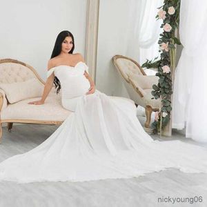 Long White Maternity Dress Photography Photo Wedding Props Dresses For Pregnant Women kläder Graviditetsklänning för fotografering R230519