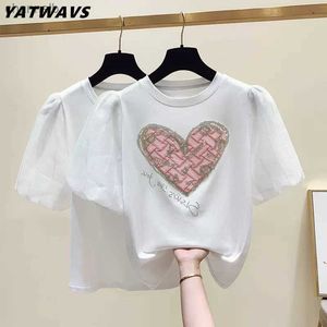 T-shirt feminina Moda feminina Basic Cotton Top Tees 2023 New Summer Diamond Letters Pink adora imprimir o pulôver S-XL de manga curta solta