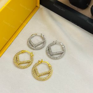 925 Gümüş Saplamalar Tasarımcı Küpeler Kadınlar için Tam Elmaslar Mektup Kulak Yüzük Erkek Altın F Hoop Küpe Gliter Tasarımcıları Takı Aksesuarları