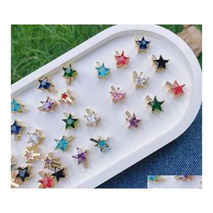 Pendant Necklaces 10Pcs Gold Shiny Zircon Star Charm Earring Necklace Making Charms Trendy Jewelry Craft Supplies Women Jewelrypenda Dhmmf