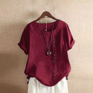 Womens Linen Shirt Plus Size Clothing Women T Shirt S-5xL Short Sleeve Cotton Solid Color Loose T-shirt Summer Lady Girls Tshirt Tees Crop Tops 3xl 4 Xl 5xl