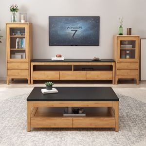 Solid Wood Tea Table TV Cabinet Nordic Modern Simple Light Luxury Fire Stone Floor Cabinet Small Apartment Set Combination