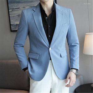 Erkekler Suits Erkekler Mavi Blazer Tek Göğüslü Uzun Kollu Düğün Resmi Prom Elbiseler Kostüm İnce Fit Ceket Erkek Giysileri 5xl Büyük Boyut