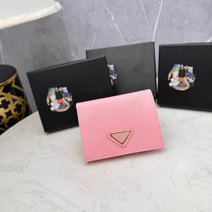 Lyxig originalkvalitet Kvinnor Designer Wallet Pink äkta läderkorthållare Korta damer Små plånbok Kohude Buckle Multi Slot Zero Purse med låda