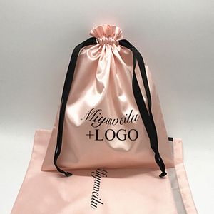 Gemelli 20PCS Luxury Satin Hair Pouch Packaging Jewelry Cosmetic Silk Drawstring Bag Party Wedding Gift Makeup Storage Bustina Stampa 230519