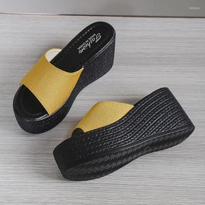 Tofflor 2023 Summer Sandals Women Wedges Platform High Heels Beach Bow Thick Slides Sexiga pumpar Skor klänning Flip Flops