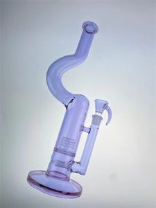 曲がった首の紫色のcfl bong喫煙パイプ高さ16インチの高さ18 mmジョイントカスタムボウル付き新しいデザイン
