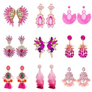 Dingle ljuskrona grossist 48 stilar uttalande härlig rosa serie kristalltassel droppörhängen för kvinnor flickor mode party smycken gåva 230519