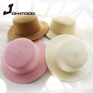 Simple Summer Parent-child Beach Hat Women's Casual Panama Straw Hat Ladies Brand Ladies Flat Brim Bow Straw Hat Girls Sun Hat G220301