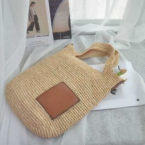 beach handbags Straw Woven Bag Raffite Totes Hand-woven Messenger Bag Leather Brown Simple Versatile Tote Bags 230116