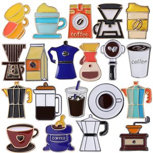 Kahve Zihin Emaye Pins Cafe Latte Art Art Bean Pot Mup Cup Barista Broşlar Düğme Rozeti Karikatür Mücevher Hediye Arkadaşları