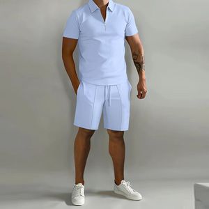 Mens Tracksuits Summer Short Sleeve Thin Polo Shirtsport Shorts 2 Piece Tracksuit Suit Men Solid Set Casual Jogging Sportswear 230518