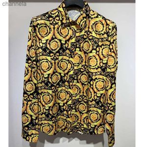 Camicie casual da uomo Camicia stampata in oro reale di lusso Camicia da uomo a maniche lunghe con motivo floreale barocco da uomo High Street Vintage Party Top casual di marca