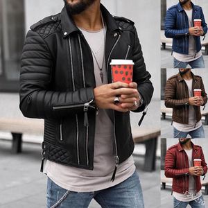 Men's Jackets Leather Jacket Men Winter Motorcycle Zipper PU Mens Lapel Collar Casual Fashion Street Autumn Black Coat S-5XL