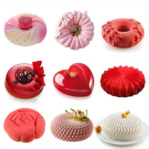 Cake Tools 3D Round Silicone Mold for Baking Mousse Dessert Pastry Pan Diamend Rose Love Shape Sweets Bakeware Moulds Tray 230518