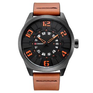Мода уникальные большие цифровые мужские мужские смотрят водонепроницаемые кварцевые часы Top Brand Curren Leather ремешок с датами наручных часов Relojes231a