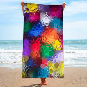 Boutique de qualidade Moda personalizada Rainbow Tie-Dye Microfiber Looped Fabric Towel Banho Toalha de Toalha à beira-mar Limpando Suria