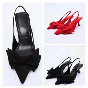 Kleid Schuhe Bogen High Heels Stiletto Hohl Flacher Mund Sexy Pump Spitzkeil 2023 Feiner Samt Schwarz Crossdressers Casual Geschlossen