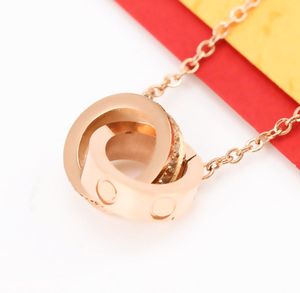 Designer heart necklace mens gold chain womens jewelry plated gold silver Titanium steel double rings love necklaces designer women wedding gift wholesale