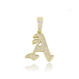 Collane con ciondolo Personalizzato Hip Hop Az Zircone cubico Lettere Micro Pave Captial Cursive Iniziale per le donne Iced Out Alphabet Letter Drop Dhcyg