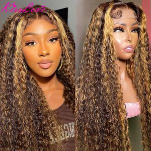 Destaque Ombre Curly Human Hair Wigs HD Transparente Lace Frontal Wig Blonde 40 polegadas Deep Wave 360 ​​T Lace Frontal Wigs para Mulheres