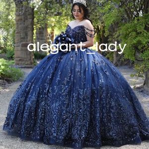 Granatowe słodkie 16 sukienki Quinceanera 2023 Off ramię frezowanie aplikacji księżniczka suknia imprezowa vestidos de 15 anos