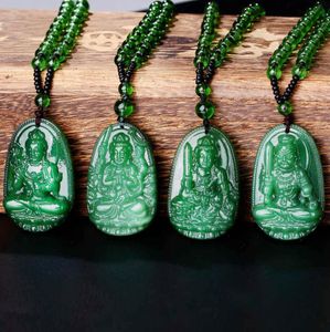 Natural Green Jade Buddha Pendant Halsband Kvinnor Amulet Chinese Style Maitreya Halsbandsmycken Lycka till i Feng Shui