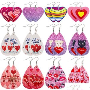 Charm Valentines Day Leather Earrings For Women Heart Love Red Lips Double Sided Printed Dangle Fashion Jewelry Drop Delivery Dhgarden Dhjq3