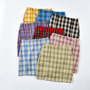 Skirts spring summer y2k women mini plaid pencil skirt sweet cute ladies split fork skirts faldas jupe short skirt 230519