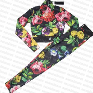 Meio zíper Design Tracksuit de estadia de estampa de estadia de flores feminina Rouva de manga longa Roupa de ioga Summer Gym Fitness Wear