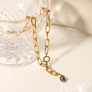 Collane con ciondolo Stile vintage europeo e americano Collana di perle nere Collana in acciaio inossidabile con pendenti da donna alla moda Dh9Py