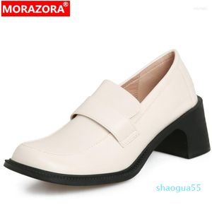 드레스 슈즈 Morazora 2023 Slip on Deall High Heels Pumps Classics 정품 가죽 여자 로퍼 숙녀